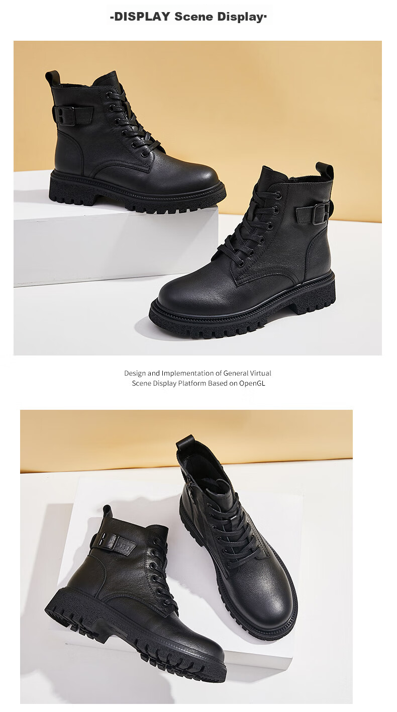 DAPHNE Martin Boots for Women, Cowhide Knight Ankle Boots, Slim Boots, Fleece-Lined Casual Leather Boots, Women's Boots, Black (Fleece Lining), Size 35 9