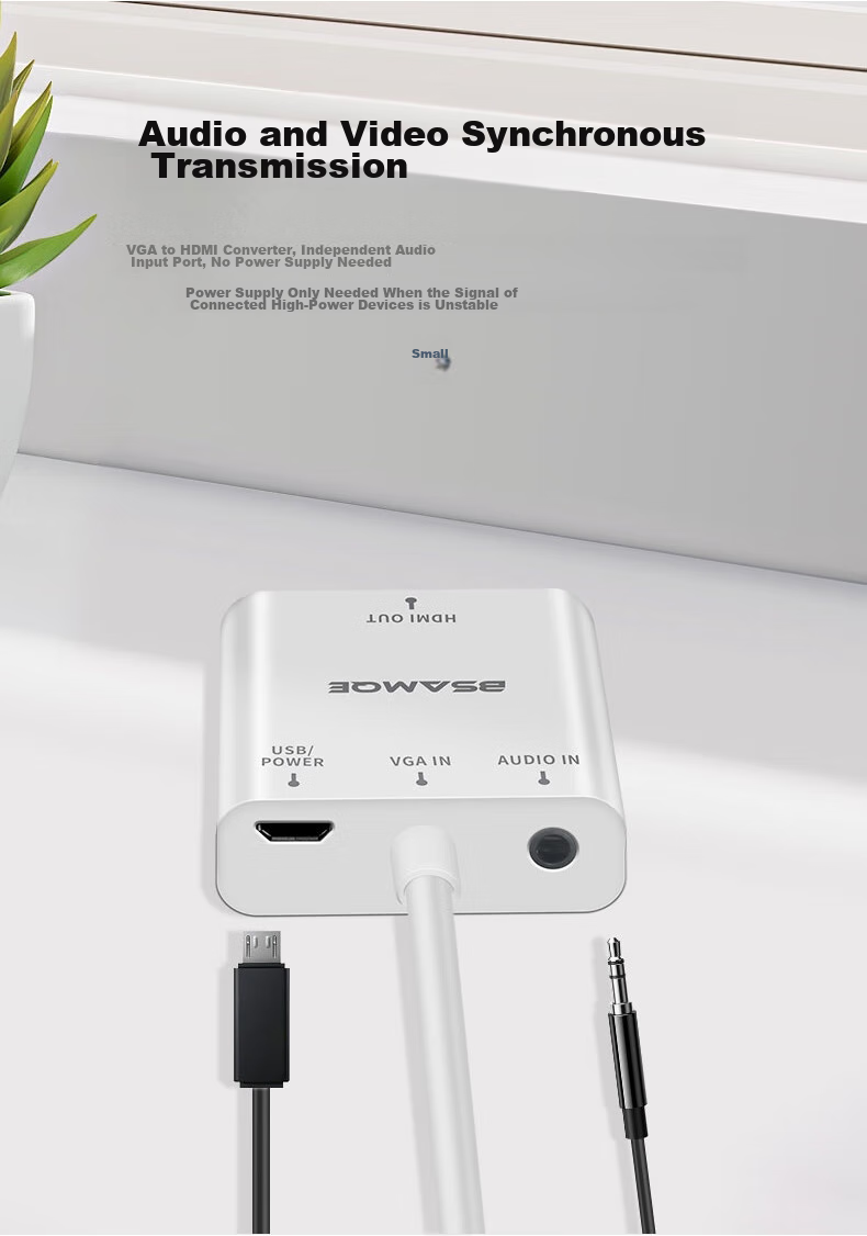 Beishanque VGA Male to HDMI Female Converter with Audio, HD Video Adapter, Laptop to TV Monitor Projector Connector, White, BSQ-33 4