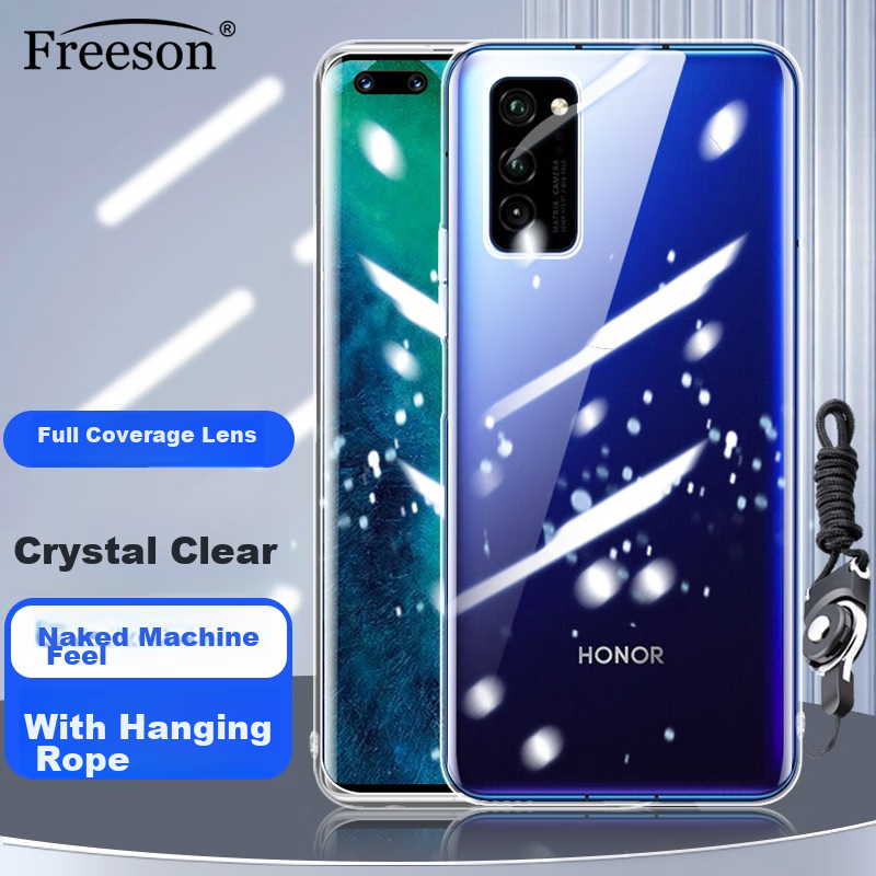 Freeson Phone Case for Honor V30 Pro, Slim Full Protection Shockproof Clear TPU Soft Shell (With Lanyard), Transparent