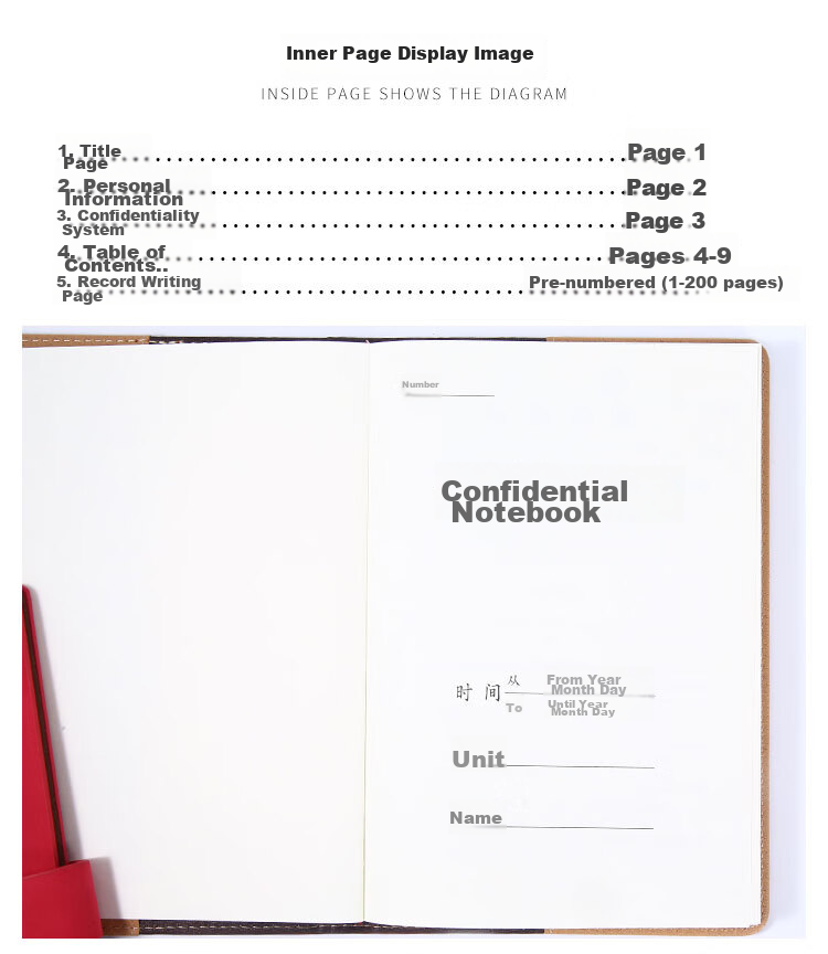 Xutong Confidential Notebook B5 Work Manual Journal, 100 Sheets 200 Pages, Political Education Notebook with Page Numbers, Theory Study Book, Work Notebook, Theory Notebook, Customizable 4