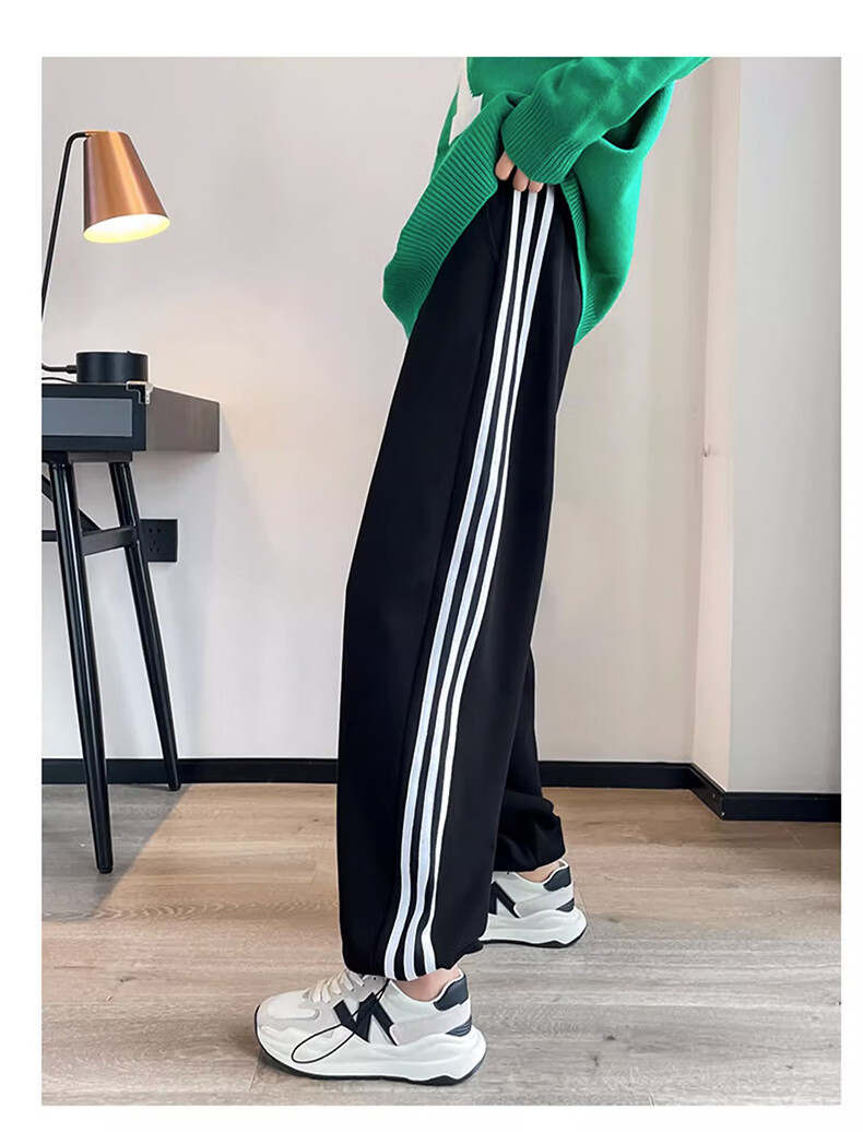 LangSha Women's Leggings with Two-Way Wear, Straight-Leg Three-Stripe Cotton Pants, Autumn Outer Wear, Sports Pants with Elastic Cuffs, Loose High-Waist Drawstring Sweatpants 29