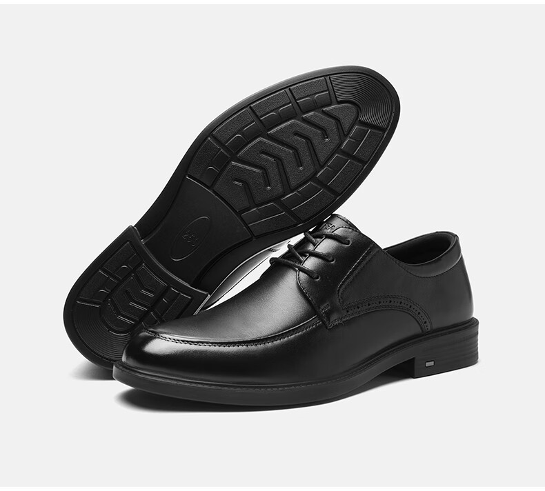 HLA Men's Leather Shoes, Top Grain Cowhide, Lace-Up Formal Business Casual Shoes for Men, T269 Black Size 44 27