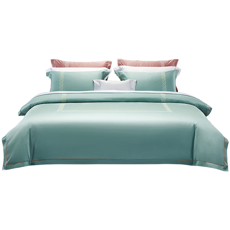 LUOLAI Home Textiles, 100-Thread Count Pima Cotton Bedding Set, Luxury Four-Piece Set Including Bed Sheet And Duvet Cover, Green, 200*230cm