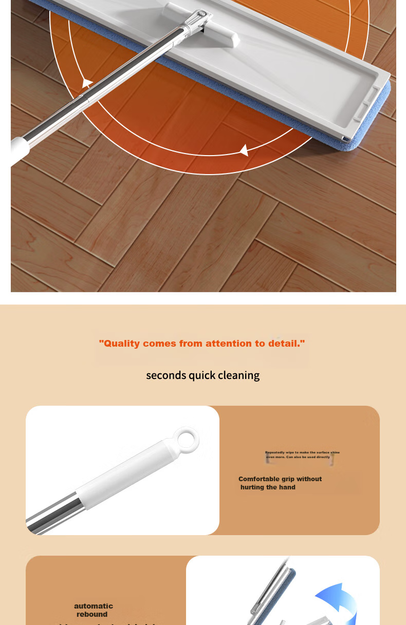Dongfangliangjie Mop for Home Use, All-In Cleaning, 50cm Large Size, No-Hand Wet And Dry Dual-Use Flat Double Mop with Bucket, Fully Automatic Drainage 12