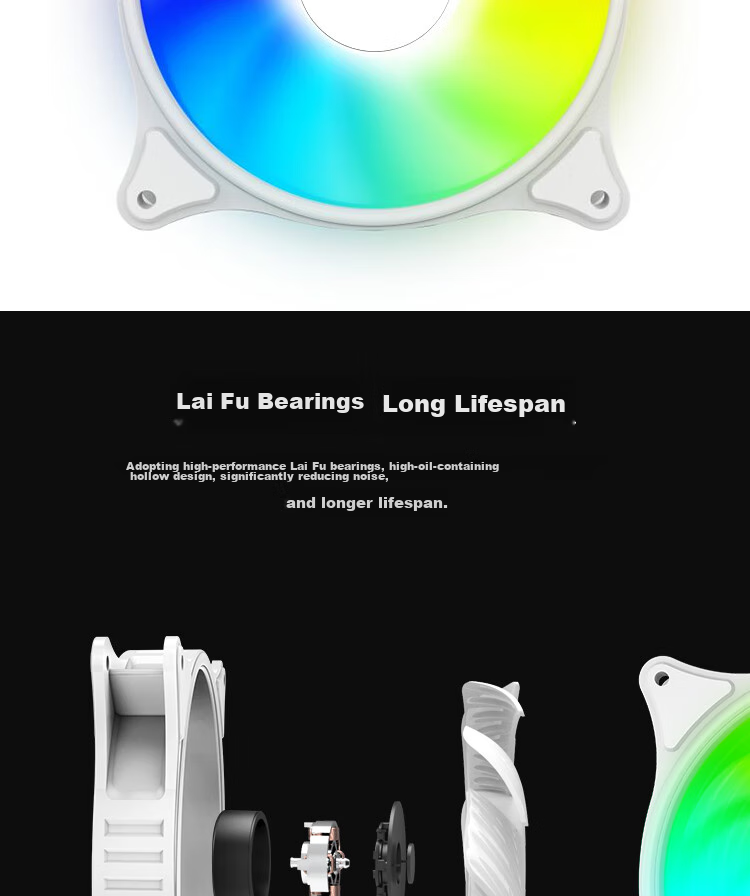 PCCOOLER Bright Moon White SRGB 12CM Case Fan (Colorful Lighting Effects/come-Back Bearing/vibration Reduction Foot Pad/serially Connectable Interface) 5