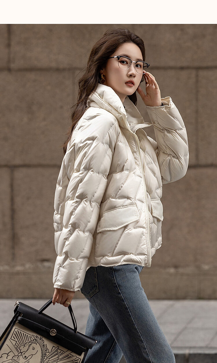 Dme [Xueyu Manyou] Winter Lightweight 90% Duck Down, Geometric Squeeze Fabric, Concealing, Warm, Short Women's down Jacket 15