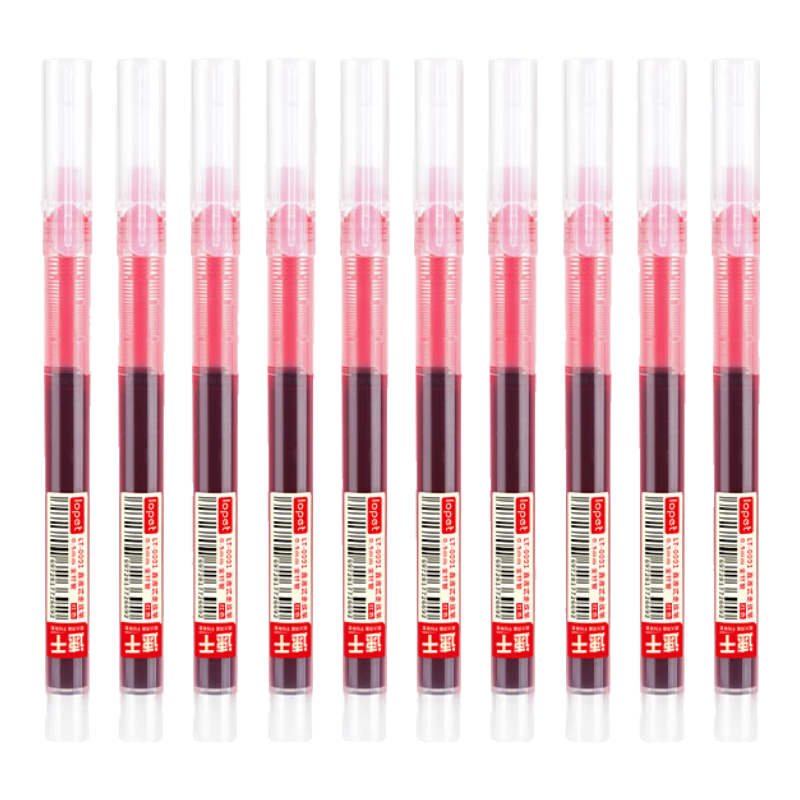 LOPET Quick-Drying Gel Pen, Red Ink, 0.5mm Needle Tip, Signature Pen for Correction And Marking, Large Capacity, LT-0091, Red, Pack of 10