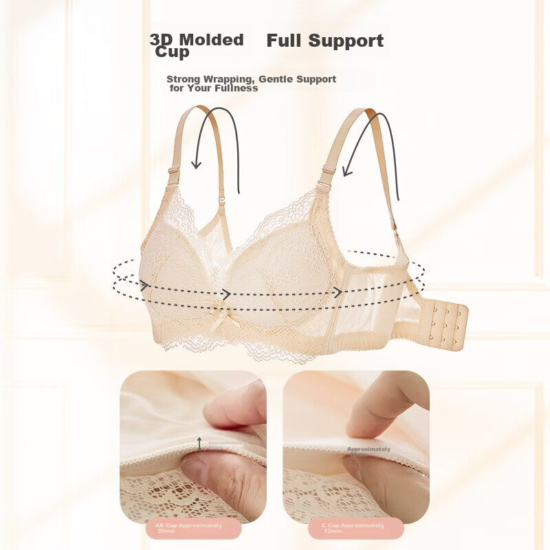 Dushiliren Women's Wireless Breathable Bra, Patented Side Push-Up, Lace Sexy Brassiere Set, 2B25W2