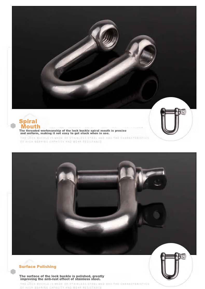 Locroyon 979 U-Shaped Quick-Release Ring, National Standard Straight Lifting Shackle, U-Shaped Clip, Tow D-Shaped Shackle, 304 Stainless Steel Material, M10 7