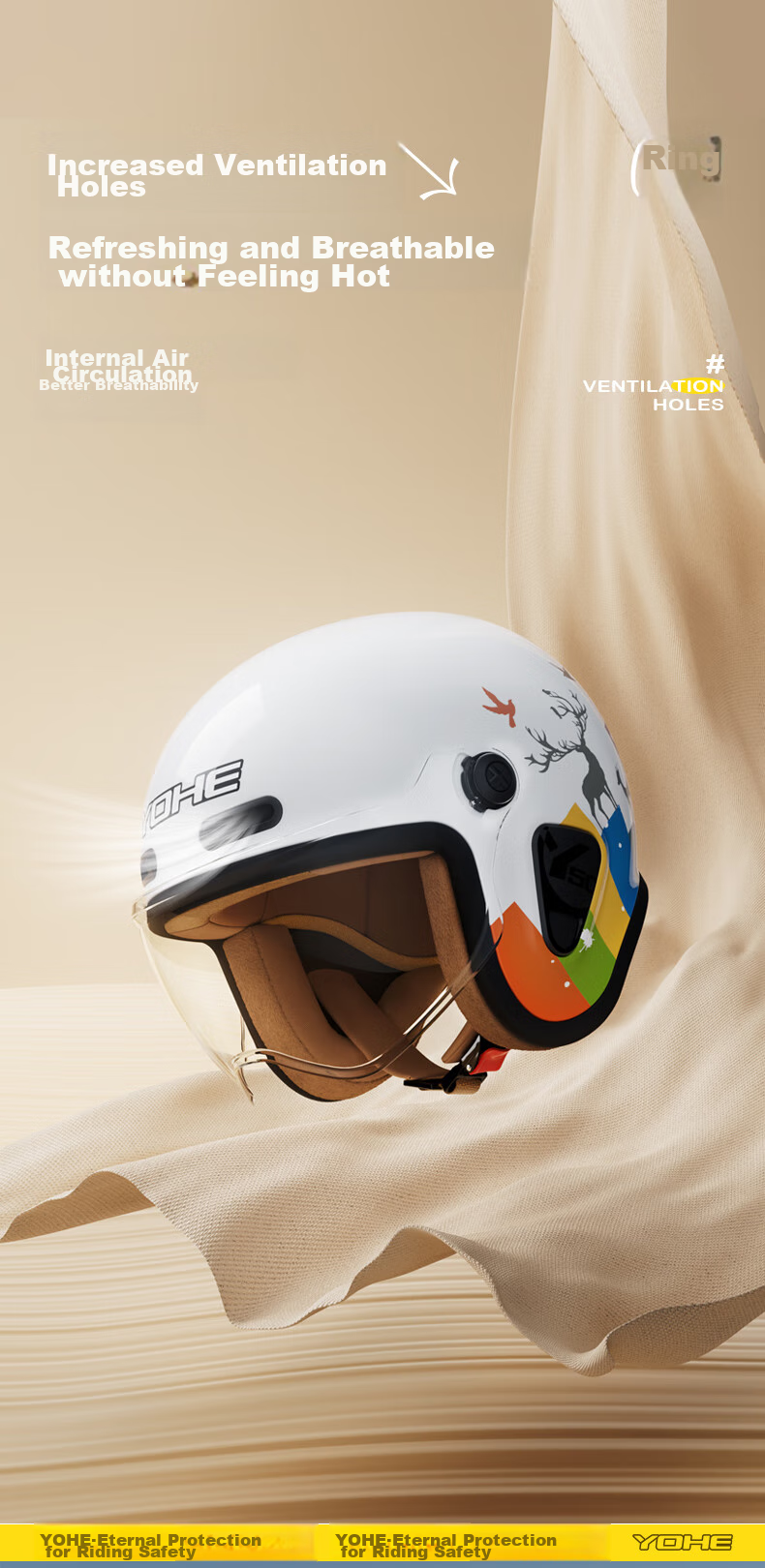 YOHE Motorcycle Helmet for Men And Women, Electric Scooter New National Standard 3C Certified Half Helmet Spring Riding Electric Bike Safety Helmet Y50 Short Visor 19