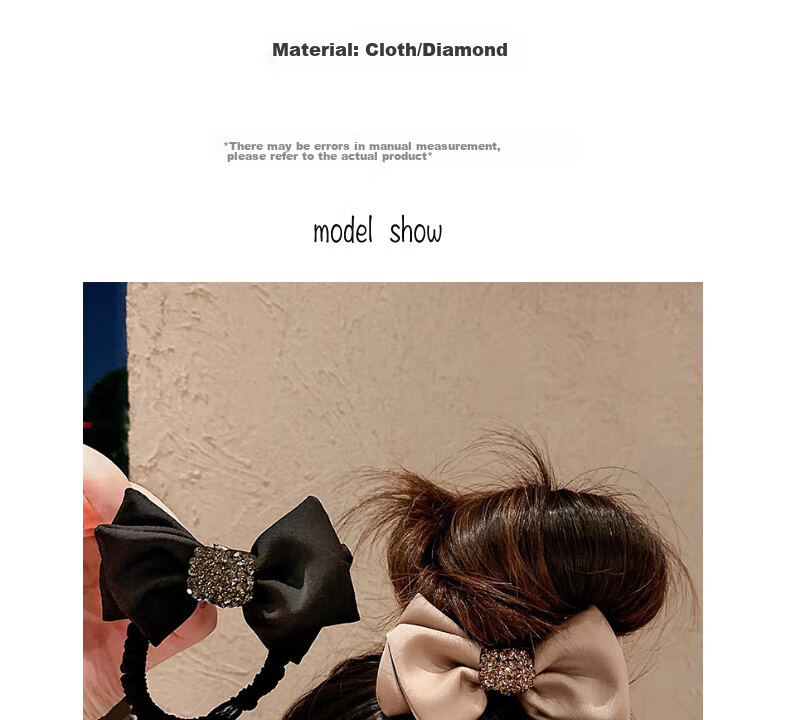 Xiangwan Hair Ties, 2 Pieces French Bow Hair Bands, Elegant Large Hair Ties, Ponytail Hair Bands with Rhinestone Hair Accessories 3