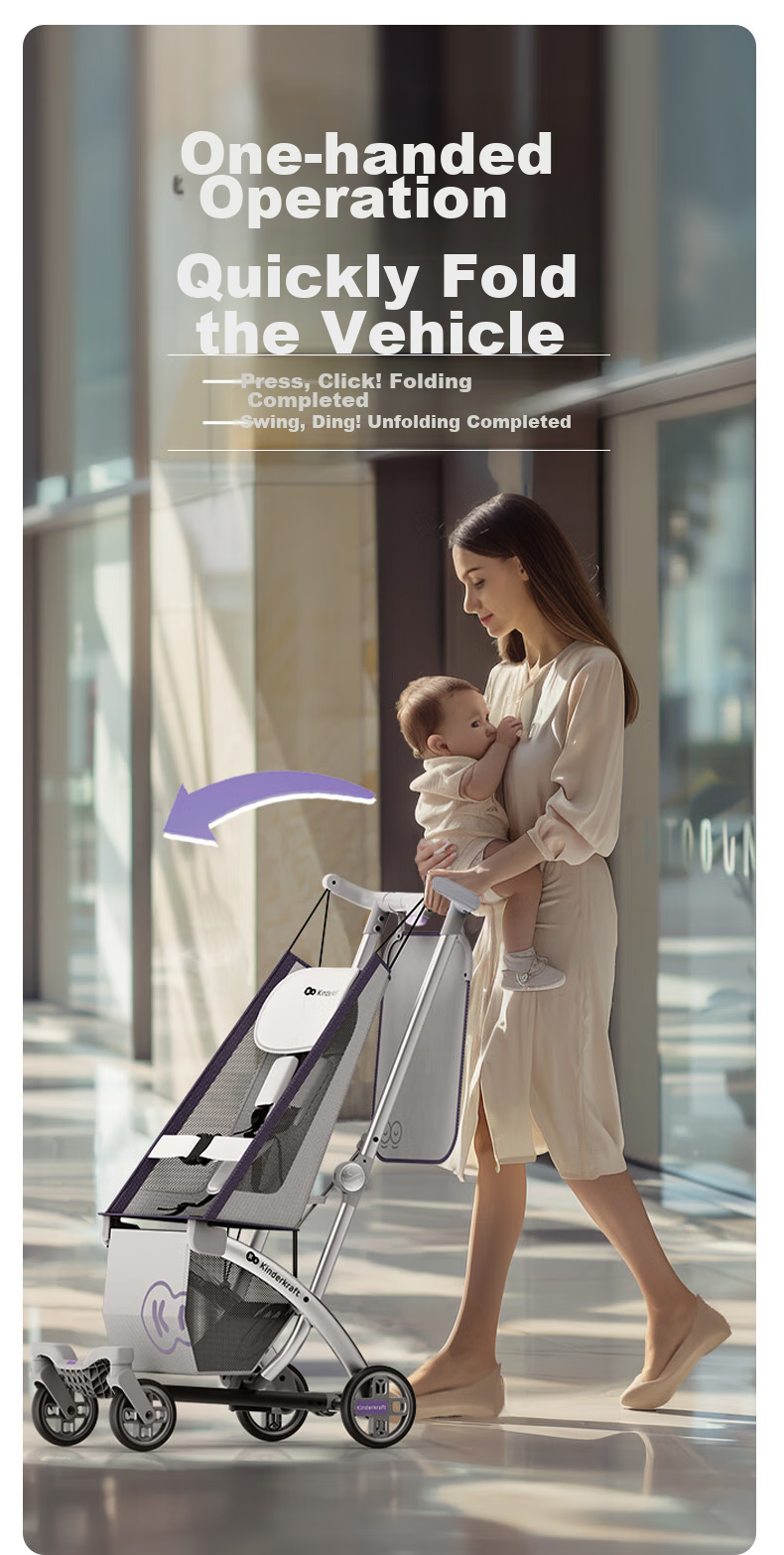 KinderKraft KK Pocket Stroller, Xiaohan Dou Walking Aid, Lightweight Stroller for Babies, Foldable And Compact Baby Carriage, Gray 8
