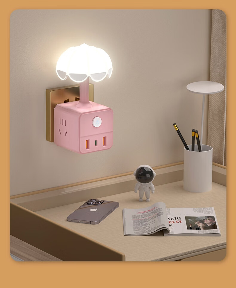 Sushihelmo [7-color AI Voice Control] European-style Warm Night Light Magic Cube Socket with Multiple USB + Type-C Ports, Stepless Dimming Three Color Temperatures, Bedroom Atmosphere Charging Dual Sc 6