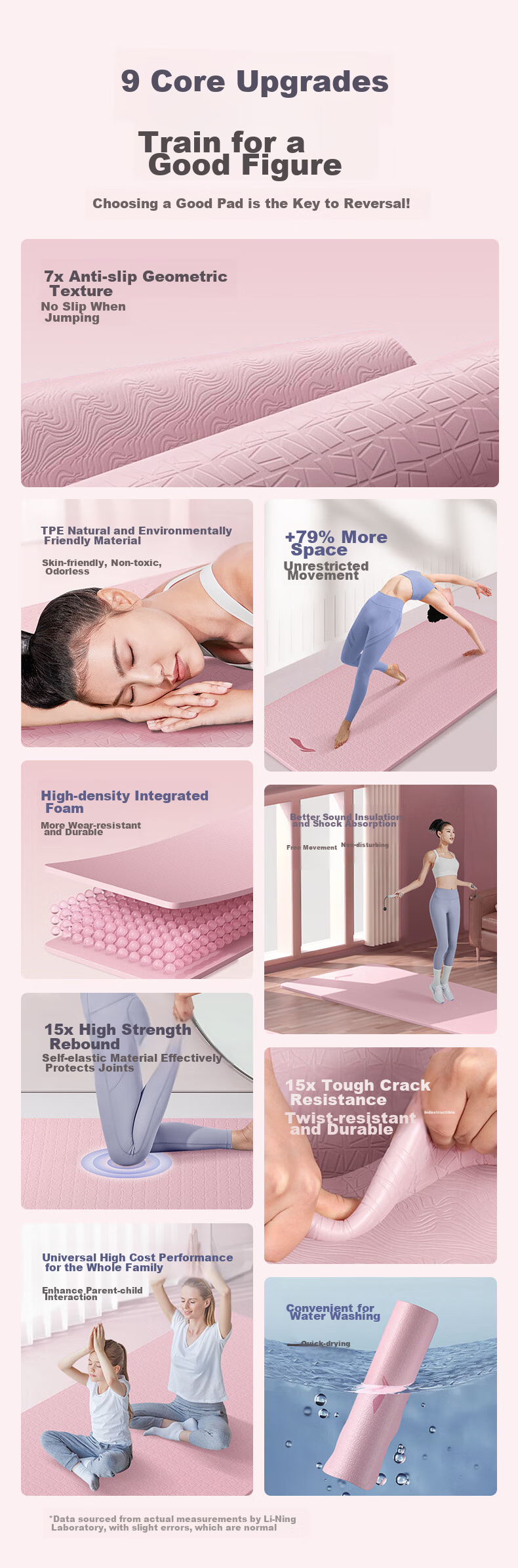 LI-NING TPE Yoga Mat Thickened Wide Non-Slip Professional Fitness Exercise Mat Green 6