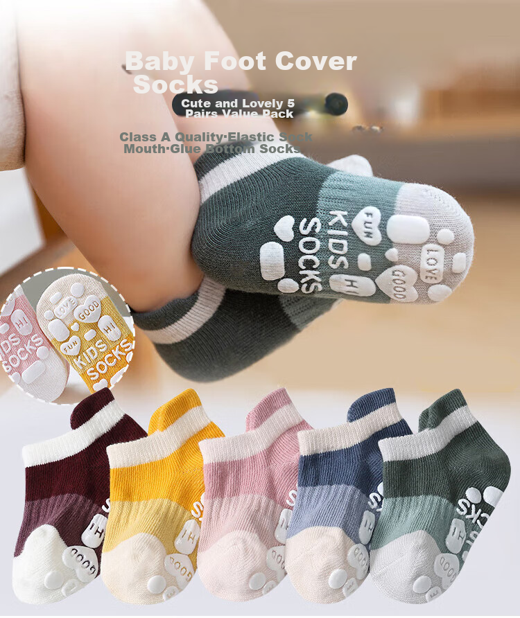 9I9 Baby Floor Socks for Autumn And Winter, Class A Toddler Socks with Non-Slip Rubber Soles, Infant Socks, 5 Pairs, Size 1-3 Years Old 1