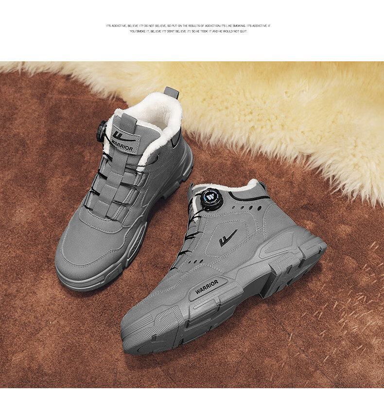 Huili Men's Martin Boots, 2025 Autumn And Winter New Men's Fleece-Lined Snow Boots, Warm Work Cotton Boots, Gray, Size 40 23