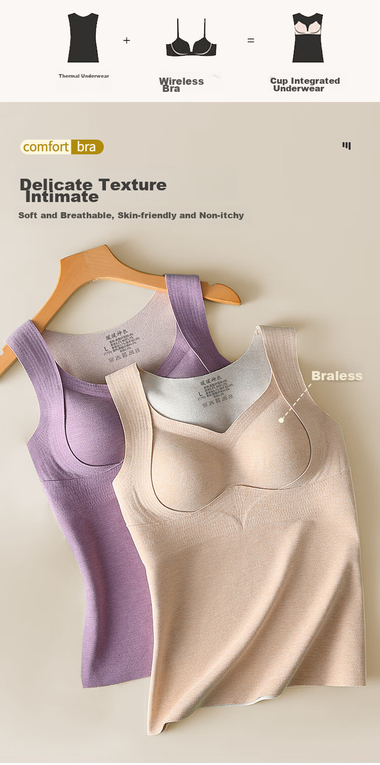 MiiOW Wool And Silk Blend Women's Thermal Vest, Women's Underwear with Chest Pads, Camisole, Fleece-Lined, Thickened Base Layer, Dark Purple, Size L 2