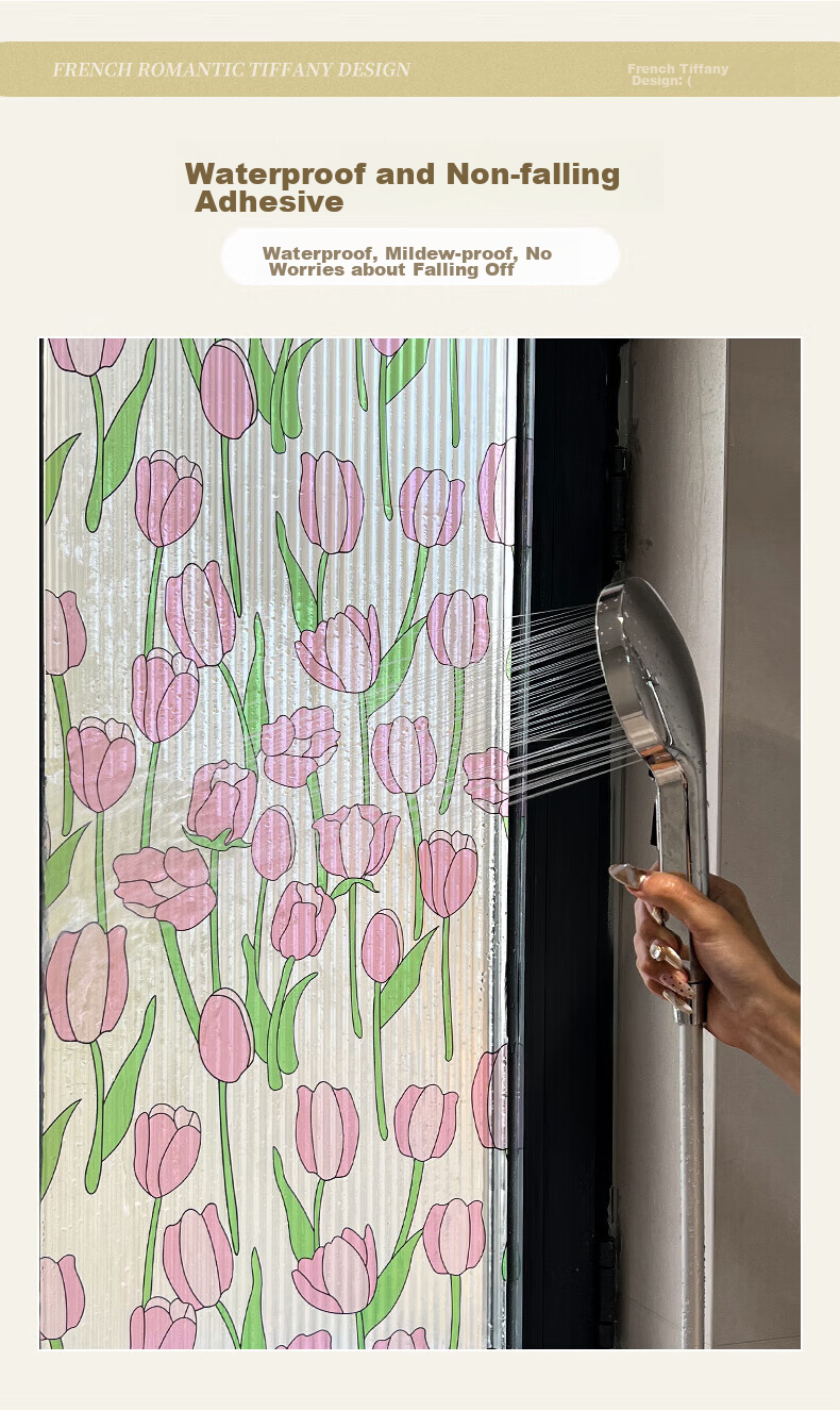 Xiruo Vintage Frosted Glass Sticker, Bathroom Window Decal, Translucent But Not Opaque, Spring Warm Sun 90*200cm 8