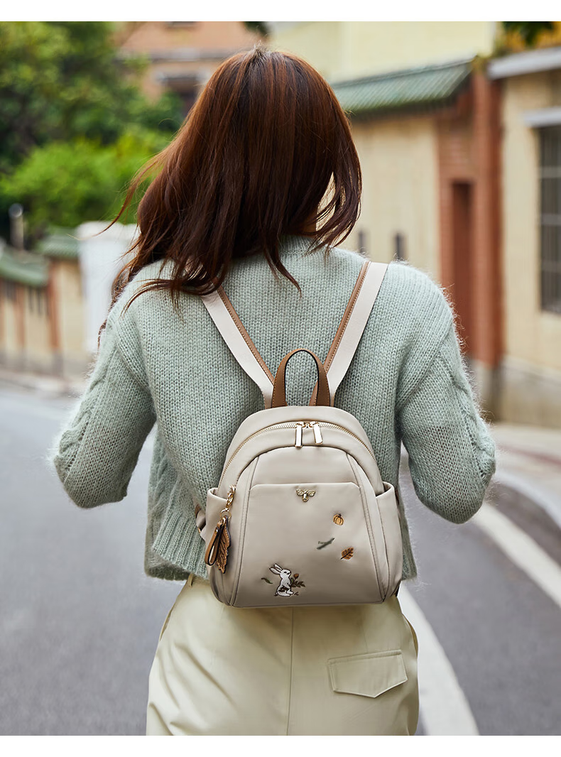 Laifu Xiaomifeng Embroidered Backpack for Women, Korean-Style Fashionable Commuter Travel Canvas Small Backpack 9