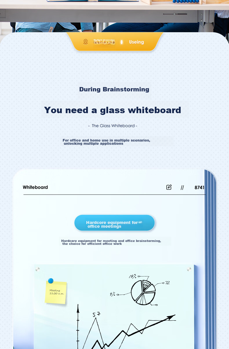 Deli Glass Whiteboard, 200*100cm Hanging Board, Magnetic Tempered Hanging Board, Glass Whiteboard, Office Home Meeting Writing Board Blackboard, Whiteboard 8741 4