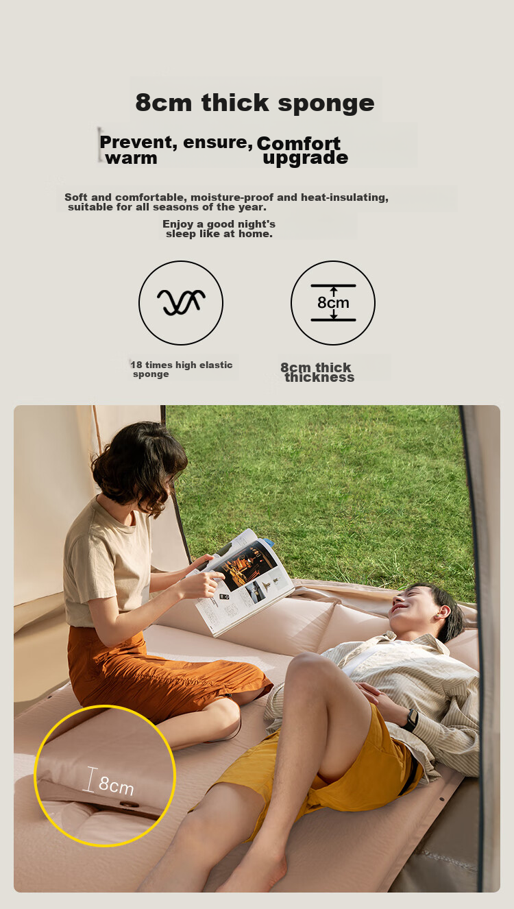 JD Original Automatic Inflatable Mattress, Outdoor Camping Mat, Moisture-Proof Pad, Inflatable Mat, Floor Mat for Sleeping on The Ground, Air Mattress, Single Person, 8cm Thick 4