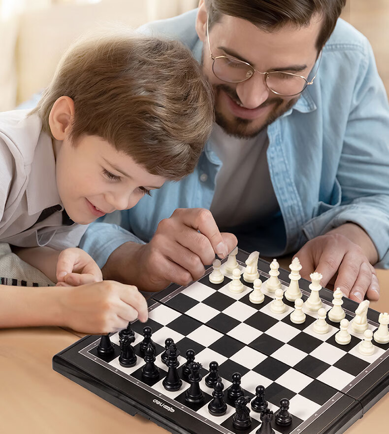 Deli Magnetic Waterproof Foldable Chess and Checkers Board with Storage Box for Travel, Educational Table Game for Students and Children 4
