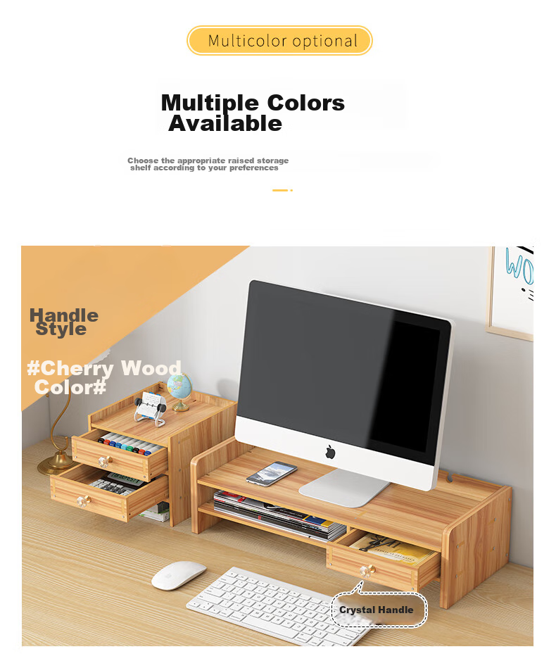 Shuranjia Monitor Riser Stand, Desktop Organizer with Drawer, Cherry Wood Color, SZ08-2 12