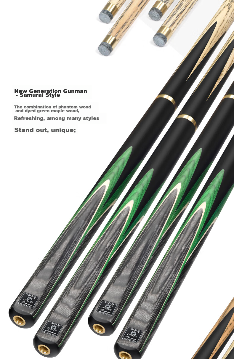 Aomi New Generation Green Storm Snooker Cue, Small Tip, Chinese 8-Ball Cue, Separate 10mm Gun Hand Series 9