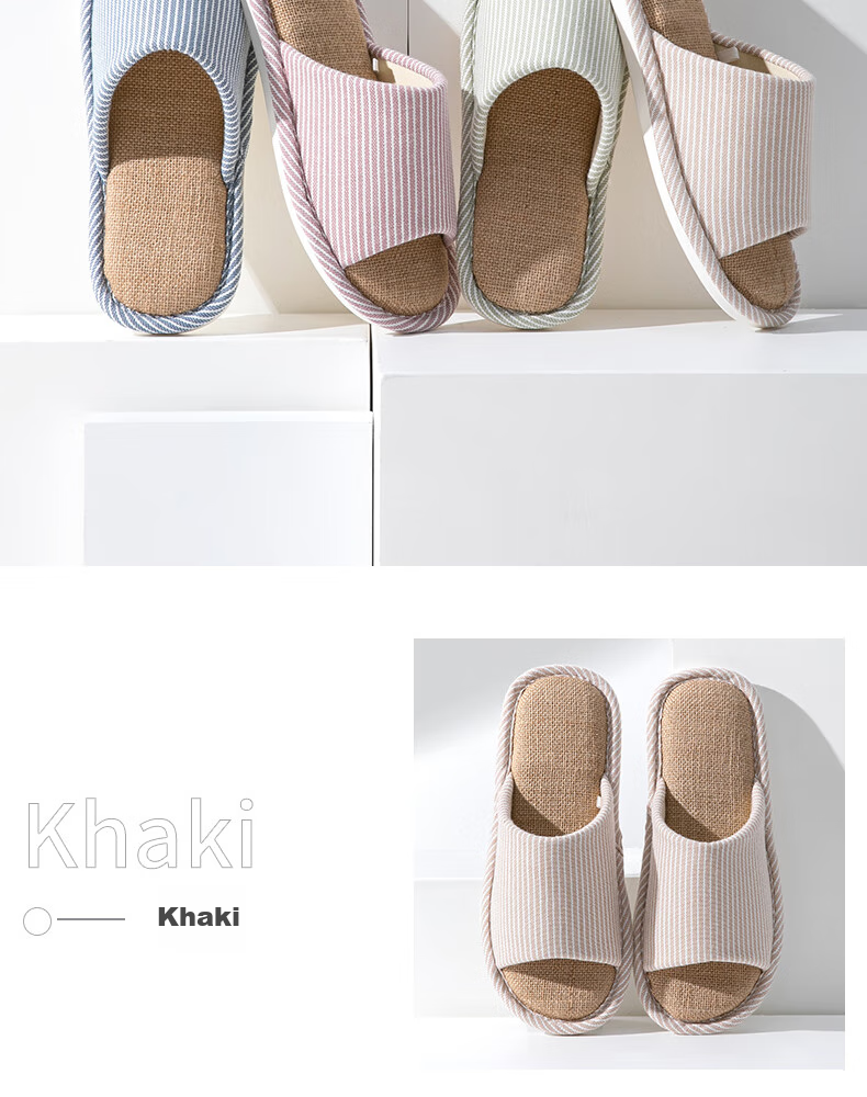 GUOLUOFEI Japanese-Style Linen Slippers for Men, Home Cotton And Linen Casual Couple Slippers for All Seasons, Khaki Color, Size 40-41 11