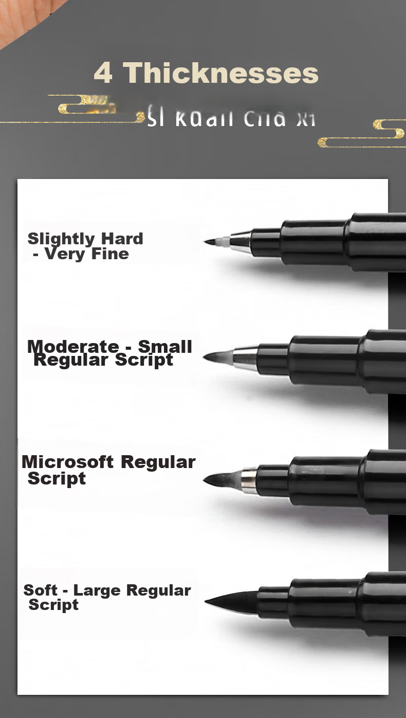 Jinzhi 4 Large, Medium And Small Regular Script Ultra-Fine Elegant Brush Pen with Ink, Calligraphy Brush for Writing Spring Festival Couplets And Couplets, Soft Brush for Practice Writing, Invitation Pen, Signature Pen, Soft And Hard Brush Available with Refill Ink 3