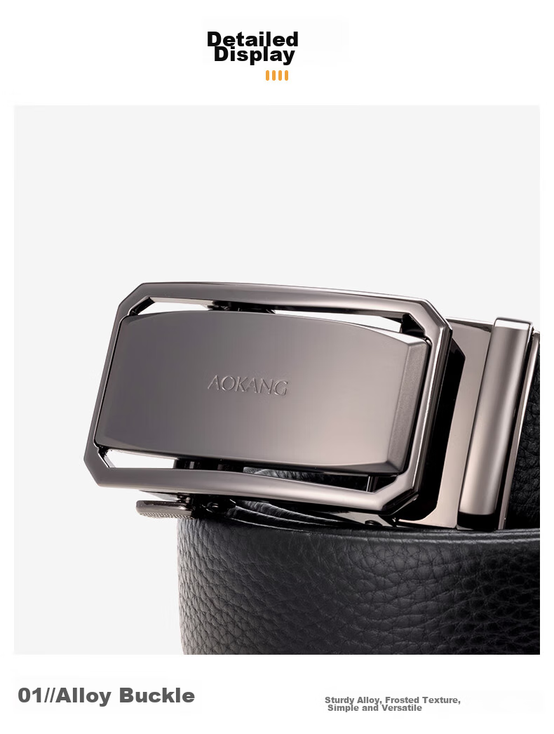 Aokang Men's Leather Belt with Automatic Buckle, Top Grain Cowhide, Birthday Gift for Husband 6