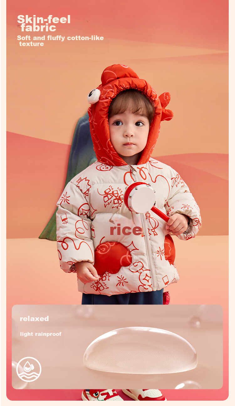 BALABALA Kids Down Jacket Boys Girls 2025 New Spring Festival Red Chinese Style Thickened Baby Coat 6