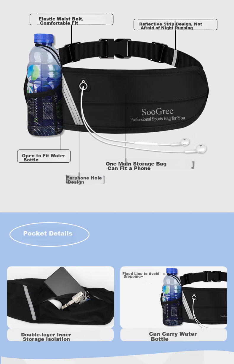 SooGree Sports Running Waist Pack, Unisex Large Capacity Cycling Marathon Outdoor Waterproof Multifunctional Phone Storage Bag 4