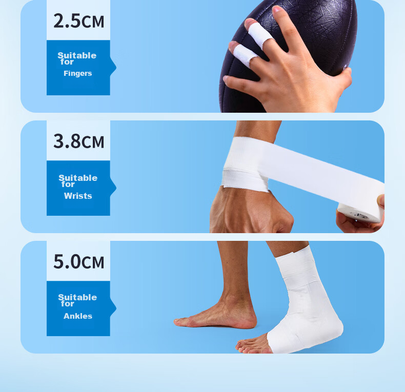 LP White Adhesive Tape, Sports Tape Bandage, Serrated Easy-Tear Self-Adhesive, for Joints, Muscles, Ankles, Calf, Arms, 38mm*13.7m 3