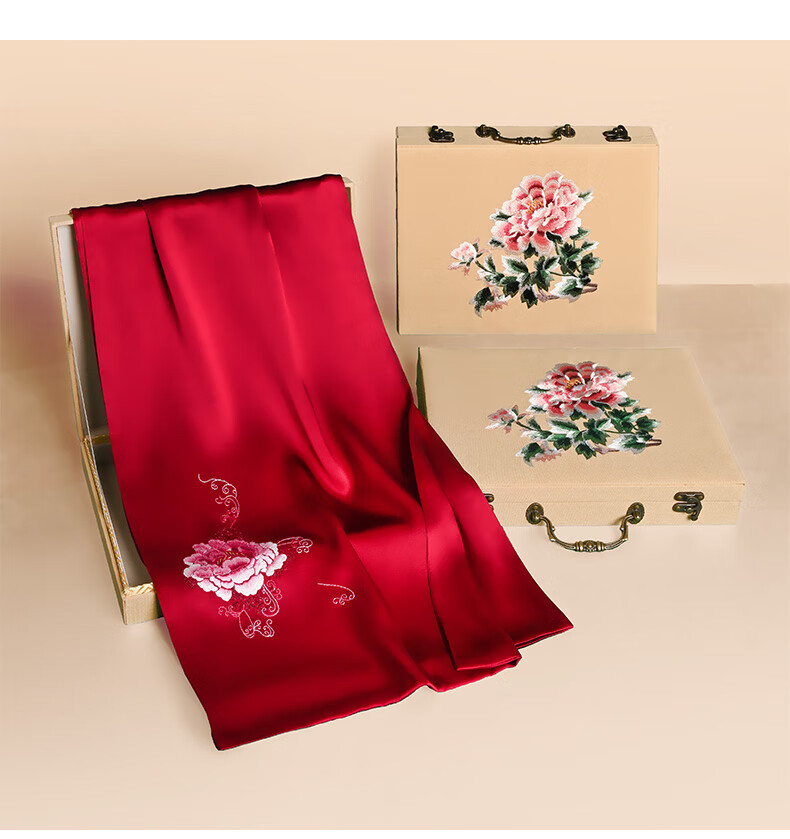 Hangsifu Silk Mulberry Silk Suzhou Embroidery Scarf, Flower Pattern Gift Box, Shawl, Outer Wear, Birthday Gift for Mom, High-End Mid-Autumn Festival Present 22