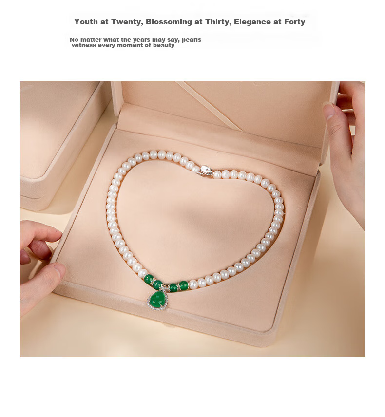 Qlady Peace Buckle Freshwater Pearl Necklace for Women, 925 Silver Jewelry Pearl Pendant Beaded Necklace, Mother's Day Birthday Gift for Mom 10