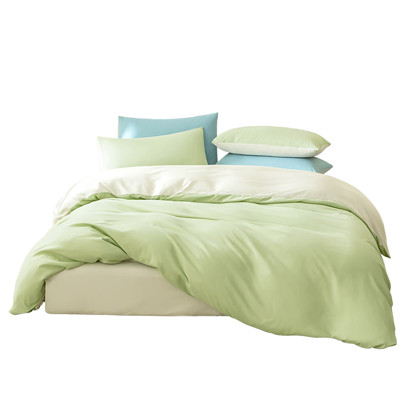 JD Original Xiao Jing Yanmiao Four-Piece Bedding Set, 100g Soft And Silky, Class A Skin-Friendly, Bed Sheet Duvet Cover Pillowcase Four-Piece Set, for 1.8m Bed, Sprout Gree