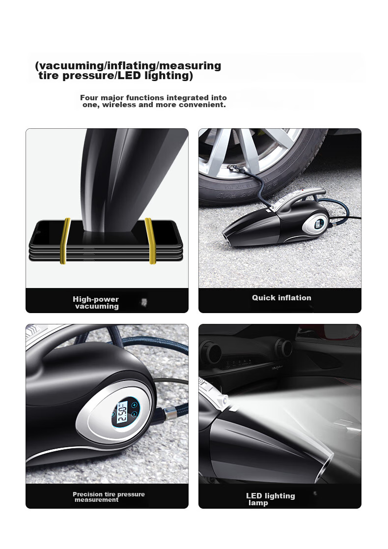 Jumu Car Air Pump And Vacuum Cleaner Combo, Portable Electric Tire Inflator with High Power for Car Use 4