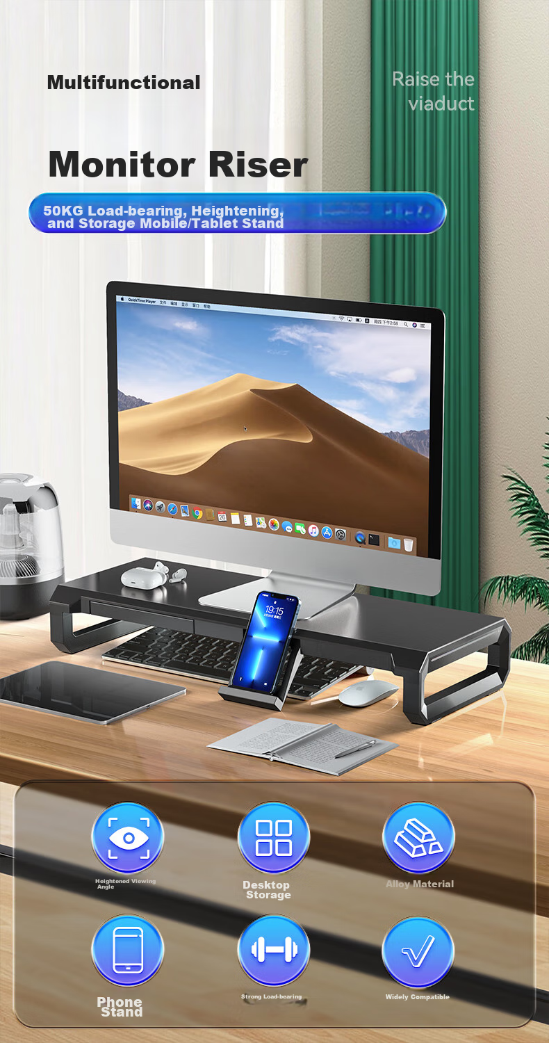 ICE COOREL Monitor Riser T2, Aluminum Alloy Panel Computer Stand, Monitor Screen Riser, Desktop Computer Desk Support 1