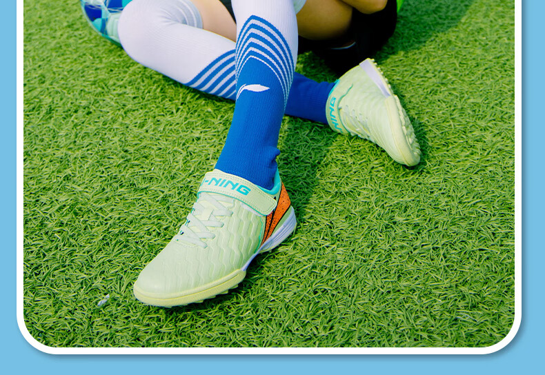 Li-Ning Children's Soccer Shoes for Ages 6-12, Molded Studs TF Professional Training Shoes for Elementary School Students, Big Kids Boys And Girls Velcro Sneakers Size 31 22
