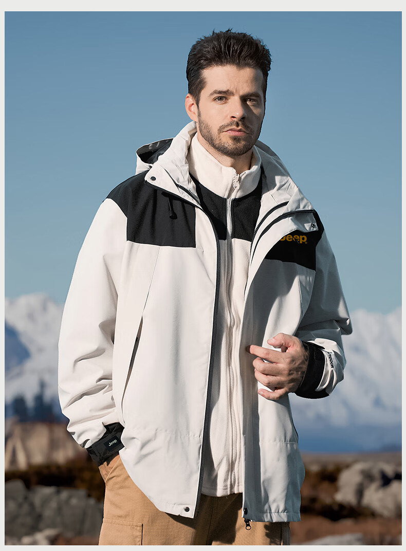 JEEP Men's 3-in-1 Windproof and Wear-Resistant Spring Outdoor Hiking and Mountaineering Jacket 6