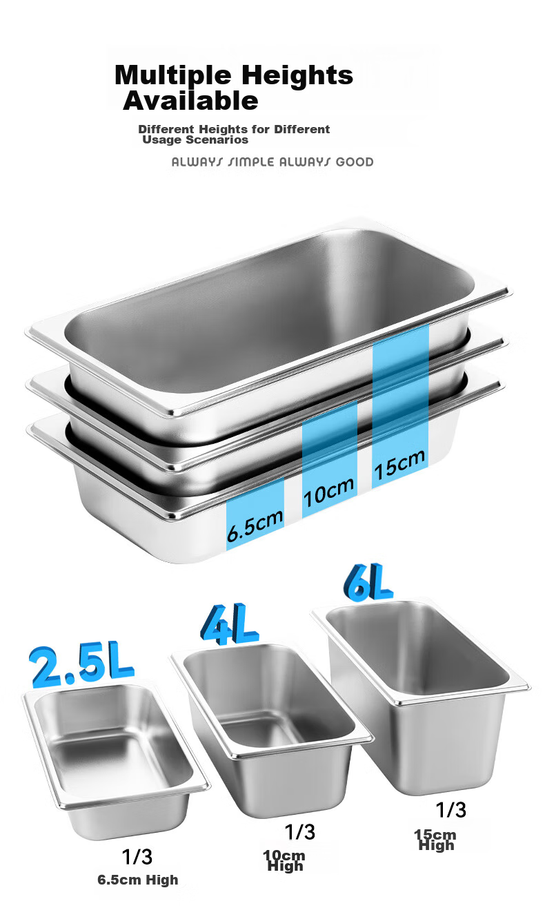 Jinyaoshi Stainless Steel Portion Pan, 1/3 Straight-Sided, Rolled Edge, Commercial Buffet Canteen Serving Pan, 15cm GK-MFS13 3
