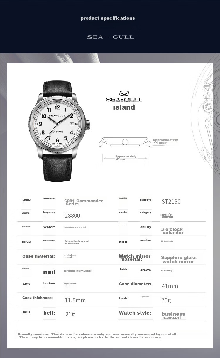 SEAGULL Men's Automatic Mechanical Watch with Date Display And Luminous Hands, Birthday Gift for Men 819.23.6081H 9