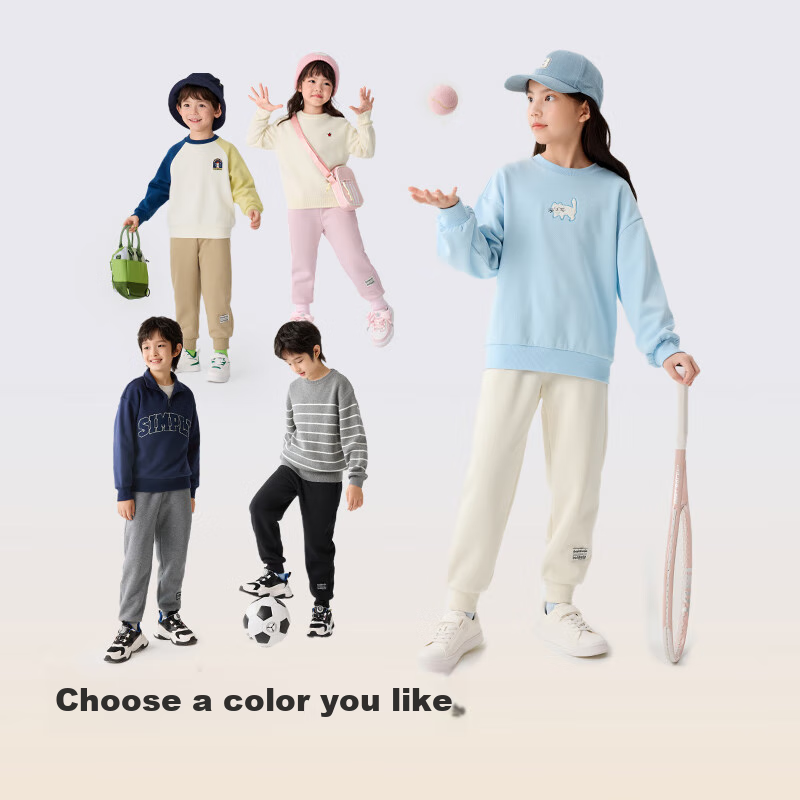 BALABALA Children's Long Pants, Boys And Girls Thick Fleece-Lined Trousers, 2025 Autumn And Winter Parent-Child Versatile Joggers, Casual Trendy Pants