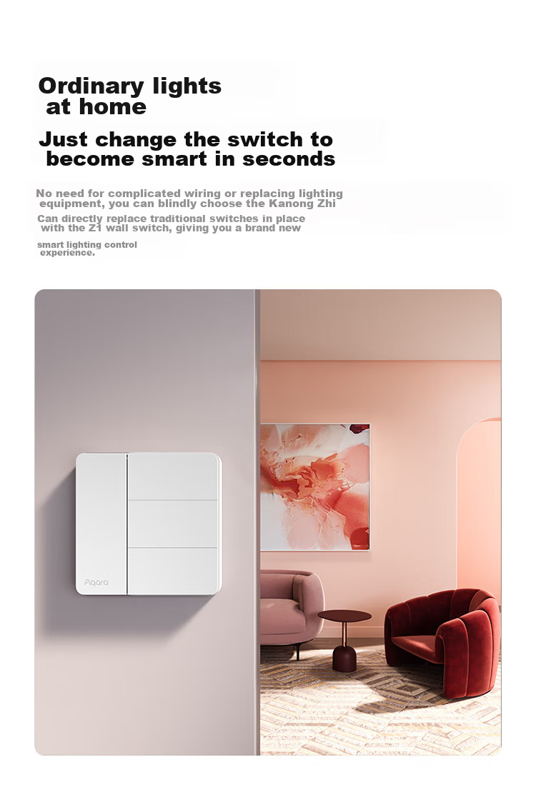 Aqara Smart Wall Switch Card, Single Button, Single Zero Fire Universal, Connected to Mijia APP/iPhone HomeKit 5