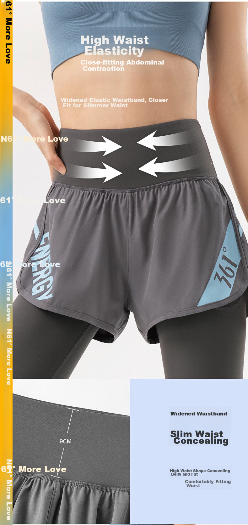 361° Women's Sports Pants, Fitness Leggings, Faux Two-Piece Yoga Pants, High-Waisted, Butt-Lifting, Slimming, Yoga Wear for Running 7