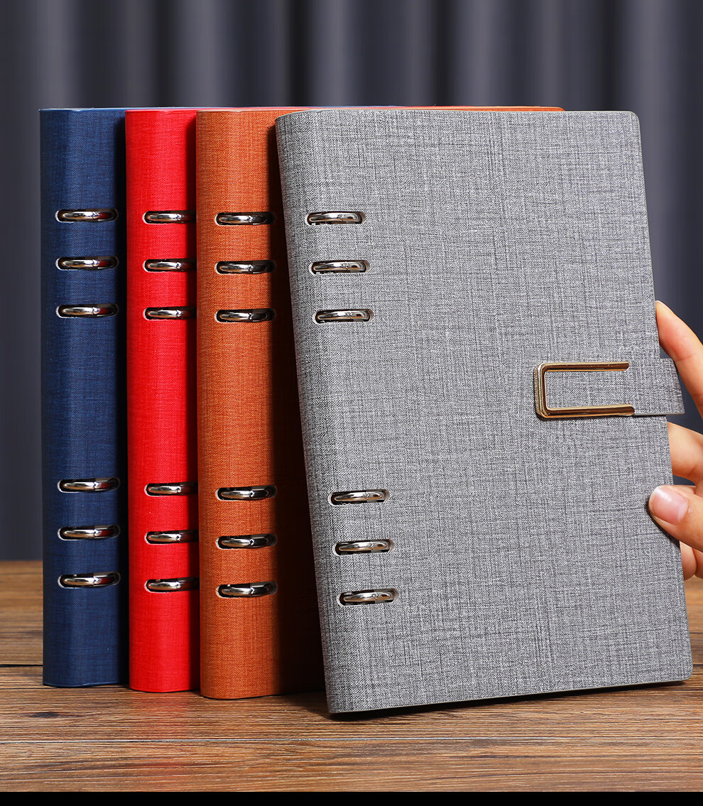 Jiaranheng A5 Thick Loose-Leaf Notebook with Clasp, Simple Stationery Journal for Business Meetings And Notes, Detachable Ring-Bound Loose-Leaf Student Diary - Red 10