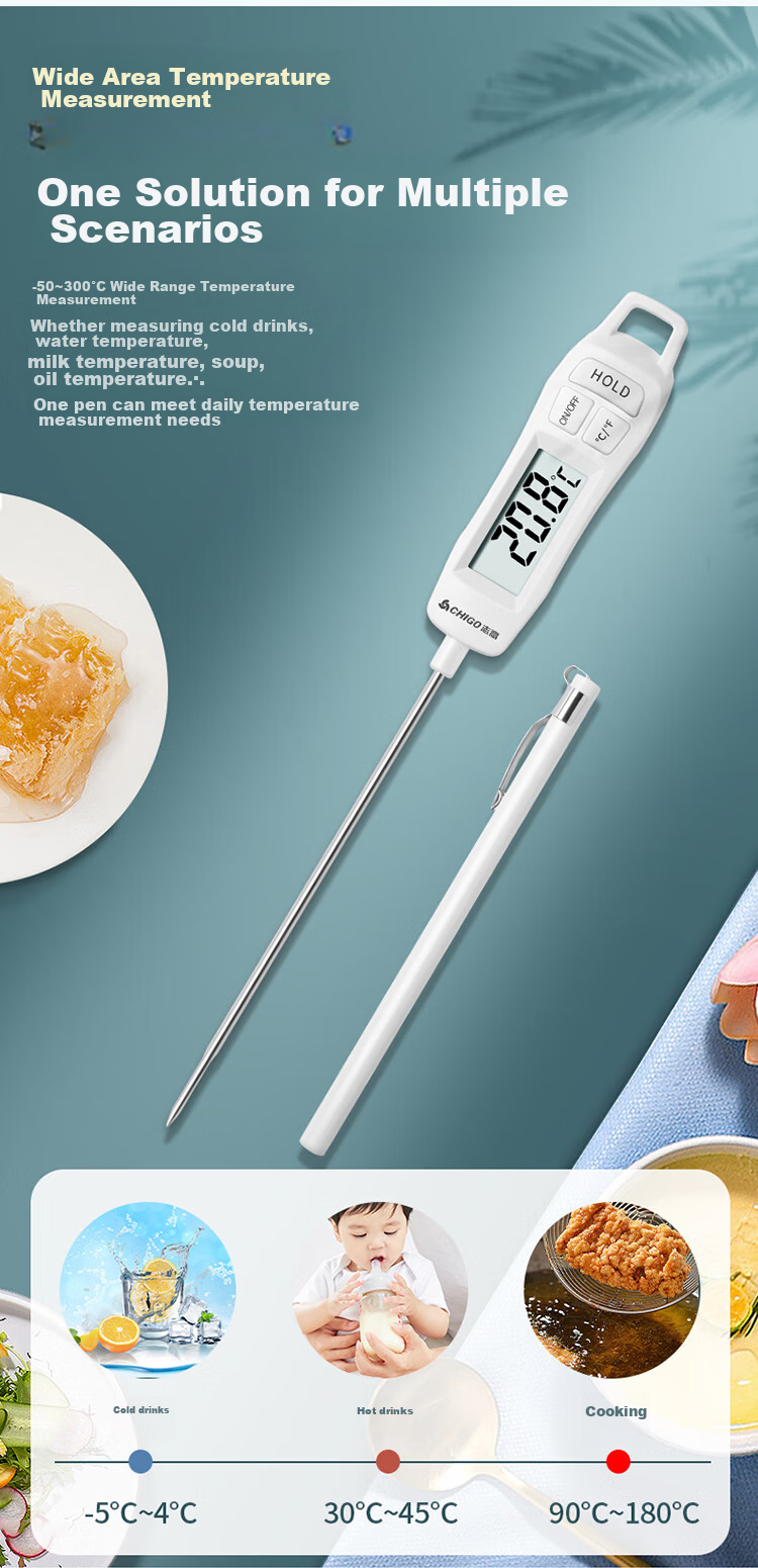 CHIGO Food Thermometer, 304 Stainless Steel, Scald-Proof, Quick Temperature Measurement, ZG-8010 Electronic Thermometer 4