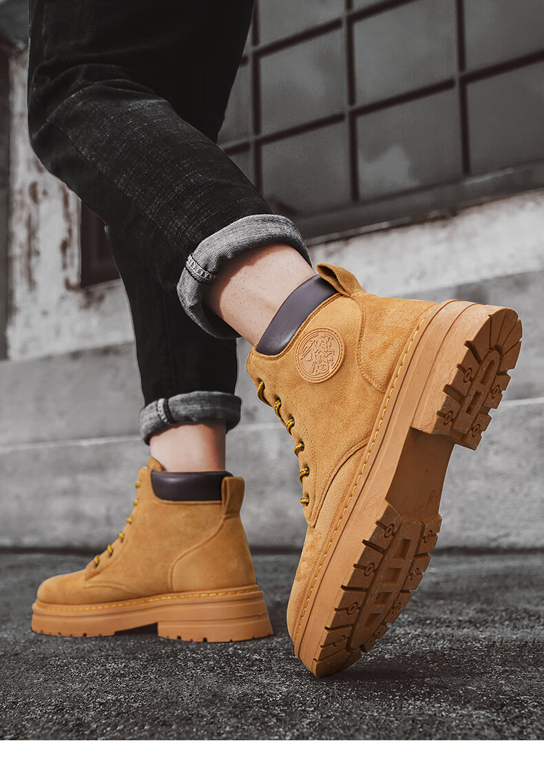 Huili Men's Shoes, Retro Martin Boots, New Style for Autumn And Winter 2025, Versatile Work Boots for Hiking, Khaki, Size 42 13