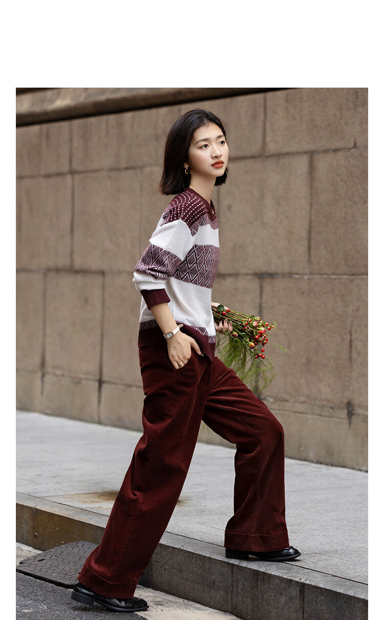 Demana 100% Merino Wool Autumn Plush Brushed Jacquard Knit Sweater with Ribbed Cuffs for Women 1